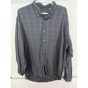 Vintage Gitman Bros. Blue Gray Plaid Long Sleeve Button Down Size XL Made In USA